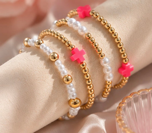 Pink Pearl Cross Bracelet